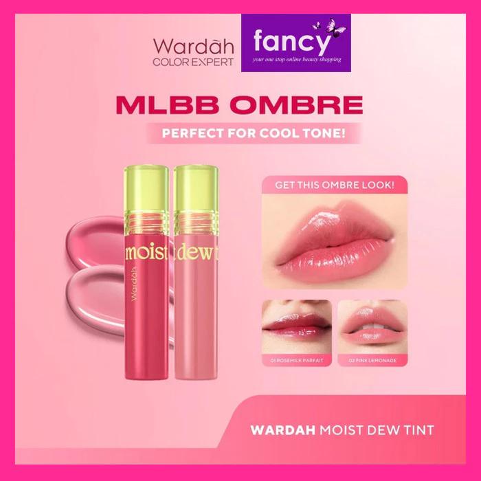 Wardah Moist Dew Tint Ombre 2PCS 3g - MLBB & Pink Lemonade - 24H Lasting Moisture, Intense Color, Lightweight Dew, Halal, Vegan, Cruelty Free