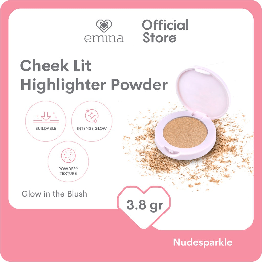 Emina Cheek Lit Highlighter Powder Nudesparkle 3.8 g - Creamy Texture dengan Micro Pearls Glitter