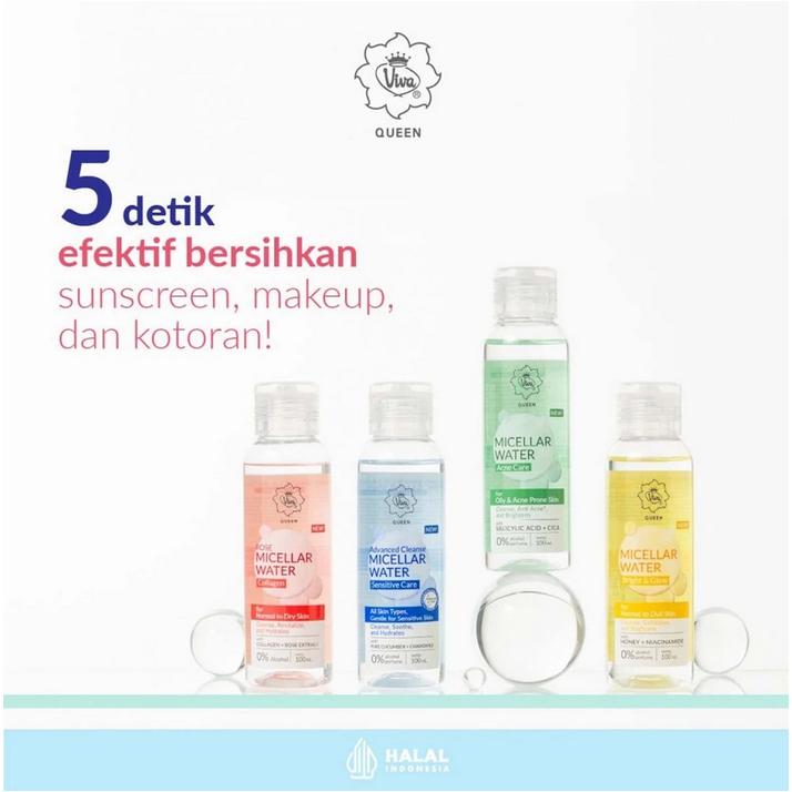 Viva Queen Micellar Water 100ml – Bright Glow / Acne Care / Sensitive Care / Rose Collagen – Gentle Makeup Remover