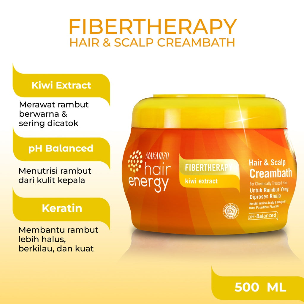 PAKET ISI 2 - Makarizo Hair Energy Fibertherapy Hair & Scalp Creambath Kiwi 500 mL