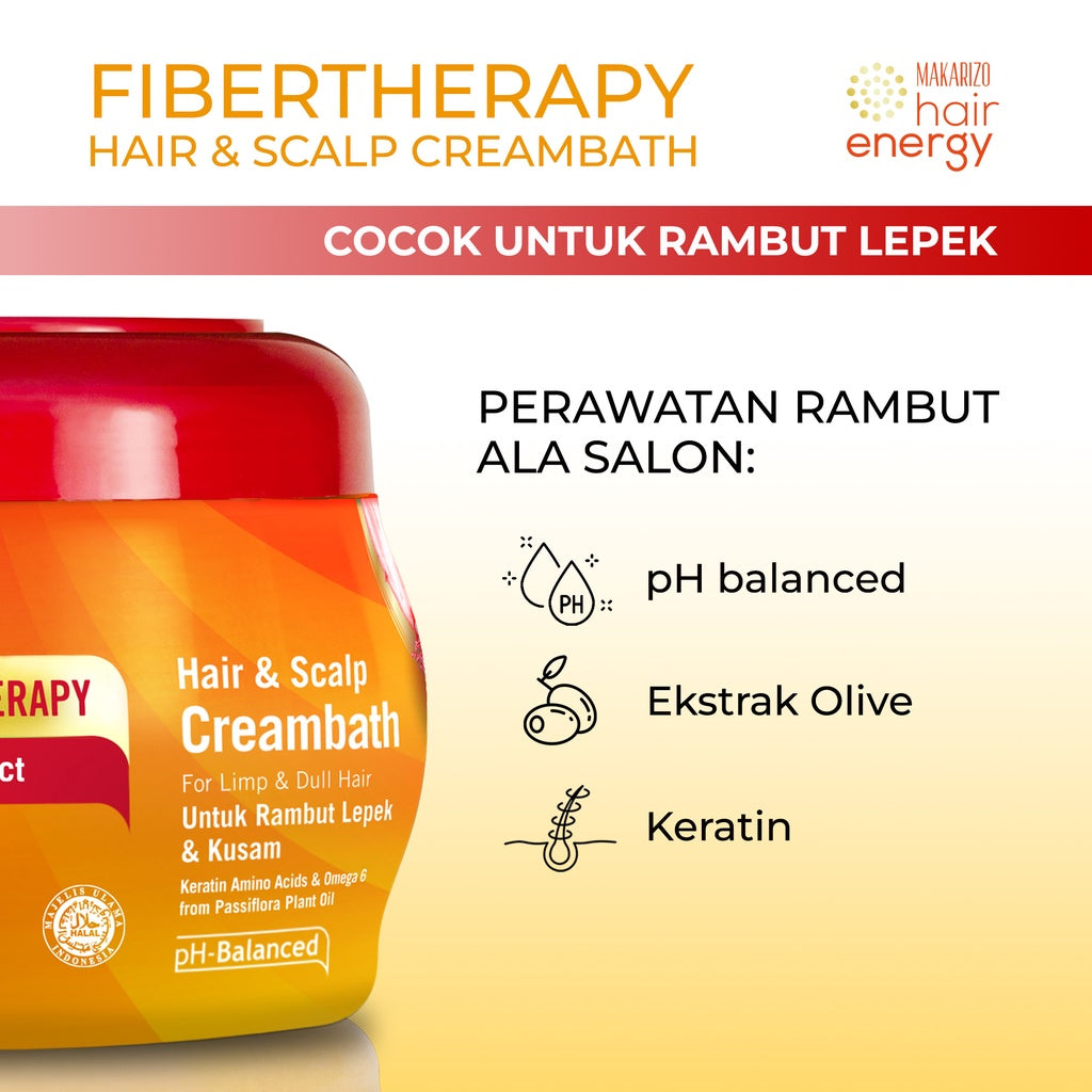 PAKET ISI 2 - Makarizo Hair Energy Fibertherapy Hair & Scalp Creambath Olive 500 mL