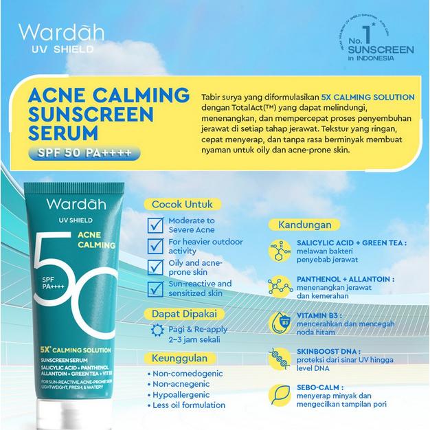 Wardah UV Shield Acne Calming Sunscreen Serum SPF 50 PA++++ | 40ml / 25ml NEW!