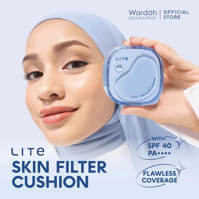 Wardah Lite Skin Filter Cushion 11g NEW Flawless Coverage Cooling Sensation for Sensitive Acne-Prone Skin with Ceramide SPF 40 PA++++ Lightweight Makeup Lasts 8 Hours