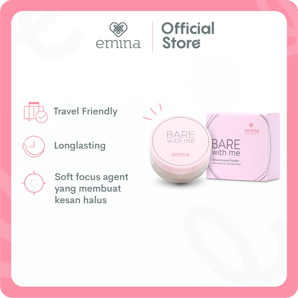 Emina Bare With Me Mineral Loose Powder 8 g - Bedak Tabur Ringan & Tahan Minyak