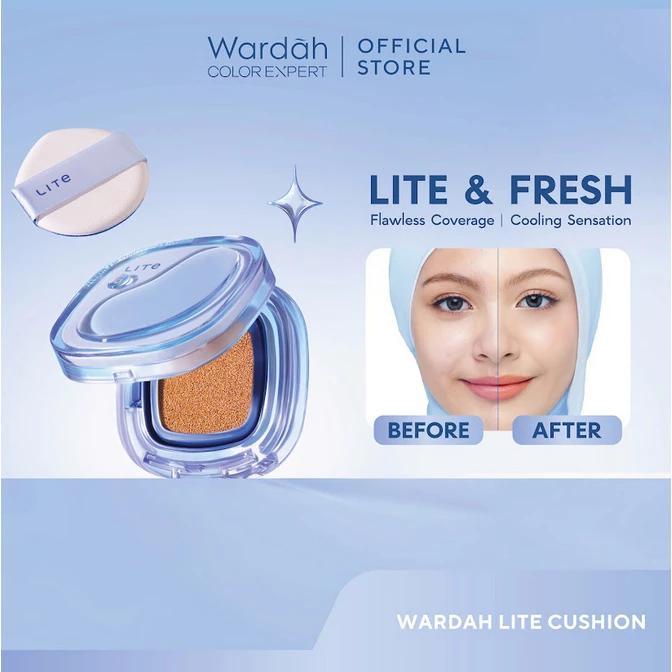 Wardah Lite Skin Filter Cushion 11g NEW Flawless Coverage Cooling Sensation for Sensitive Acne-Prone Skin with Ceramide SPF 40 PA++++ Lightweight Makeup Lasts 8 Hours