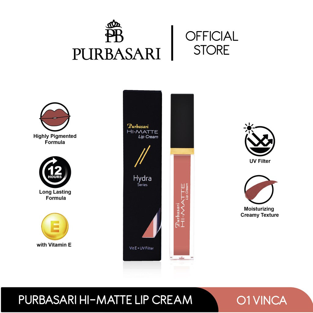 Purbasari Hi-Matte Lip Cream 01 Vinca / Matte Lipcream Warna Intens lembut - Pigmented - Tahan lama - Matte Finish - Transferproof