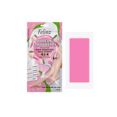 Felinz Wax Strip Korean Strawberry – Body Hair Removal 6 Strips | Quick & Easy At-Home Waxing | Smooth, Hair-Free Skin with Sweet Strawberry Scent