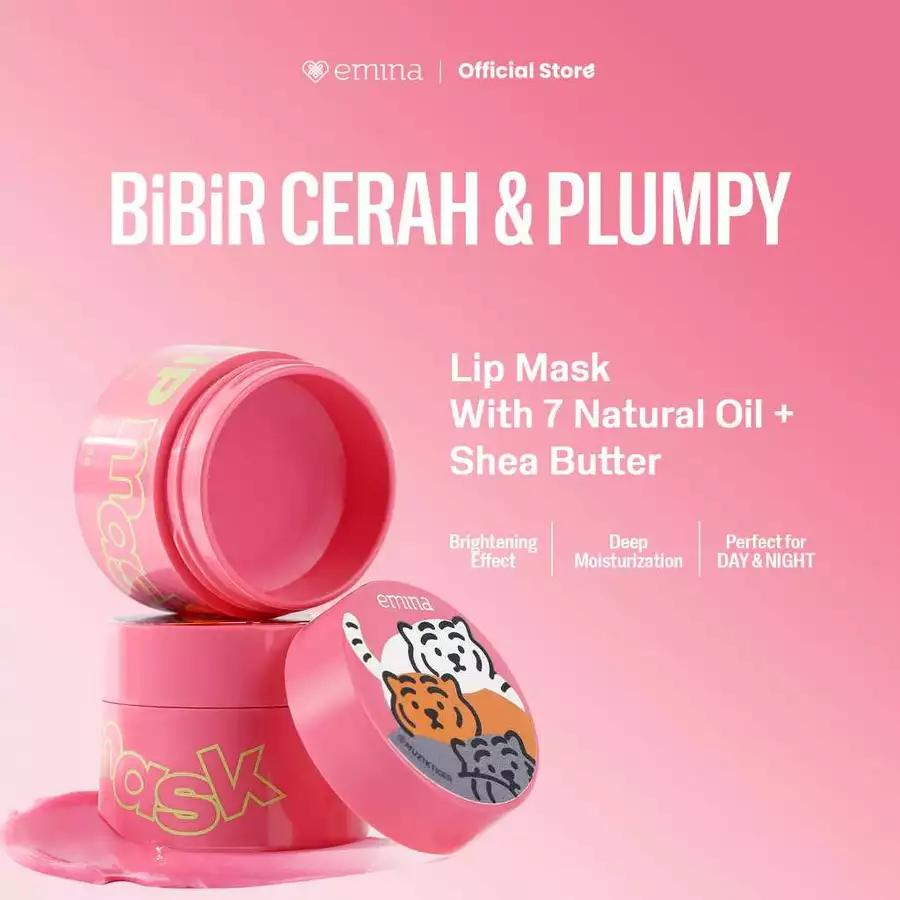 Emina Lip Mask x Muzik Tiger 9g - Moist Lip Treatment with 7 Natural Oils & Shea Butter for Brighter Smoother Lips