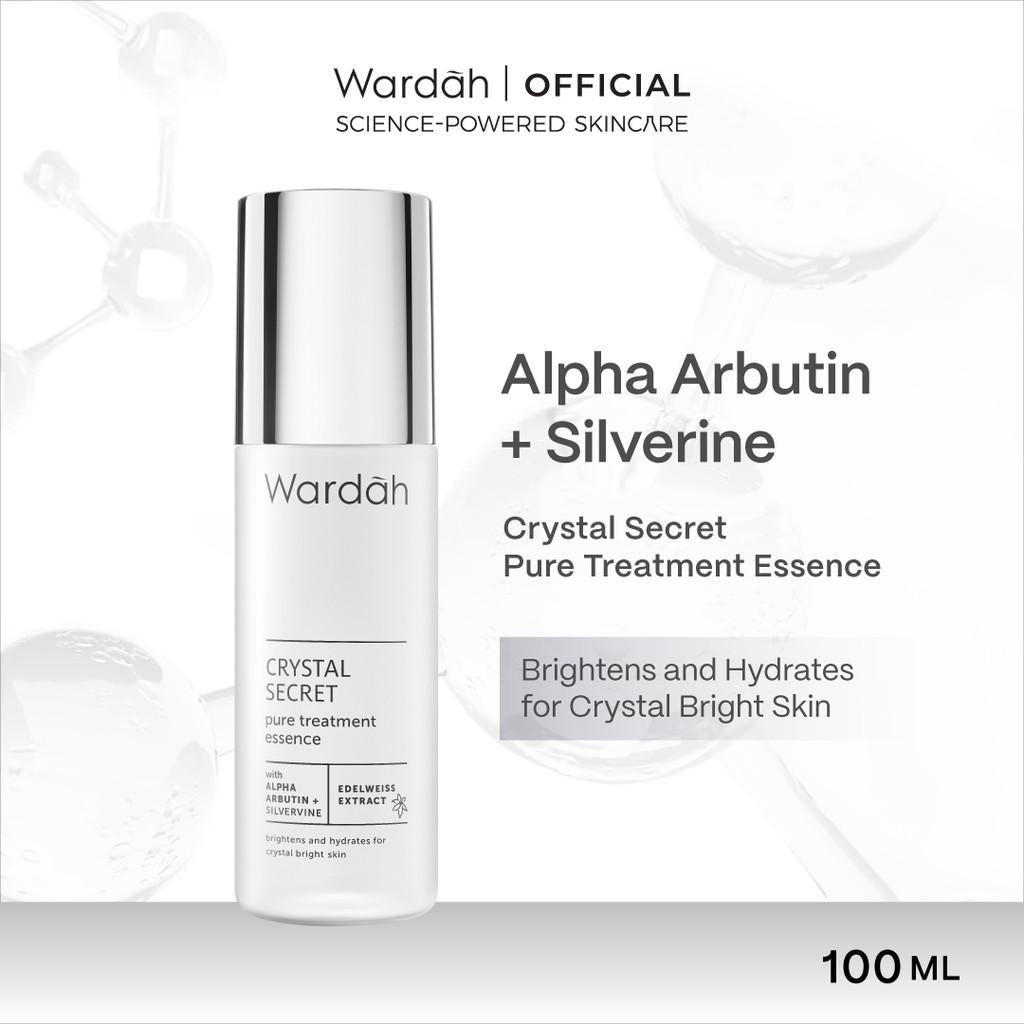 Wardah Crystal Secret Complete Skincare Set - Milk Cleanser, Micellar Gel, Foaming Cleanser, Exfoliating Toner & Pure Treatment Essence for Brightening & Glow Routine