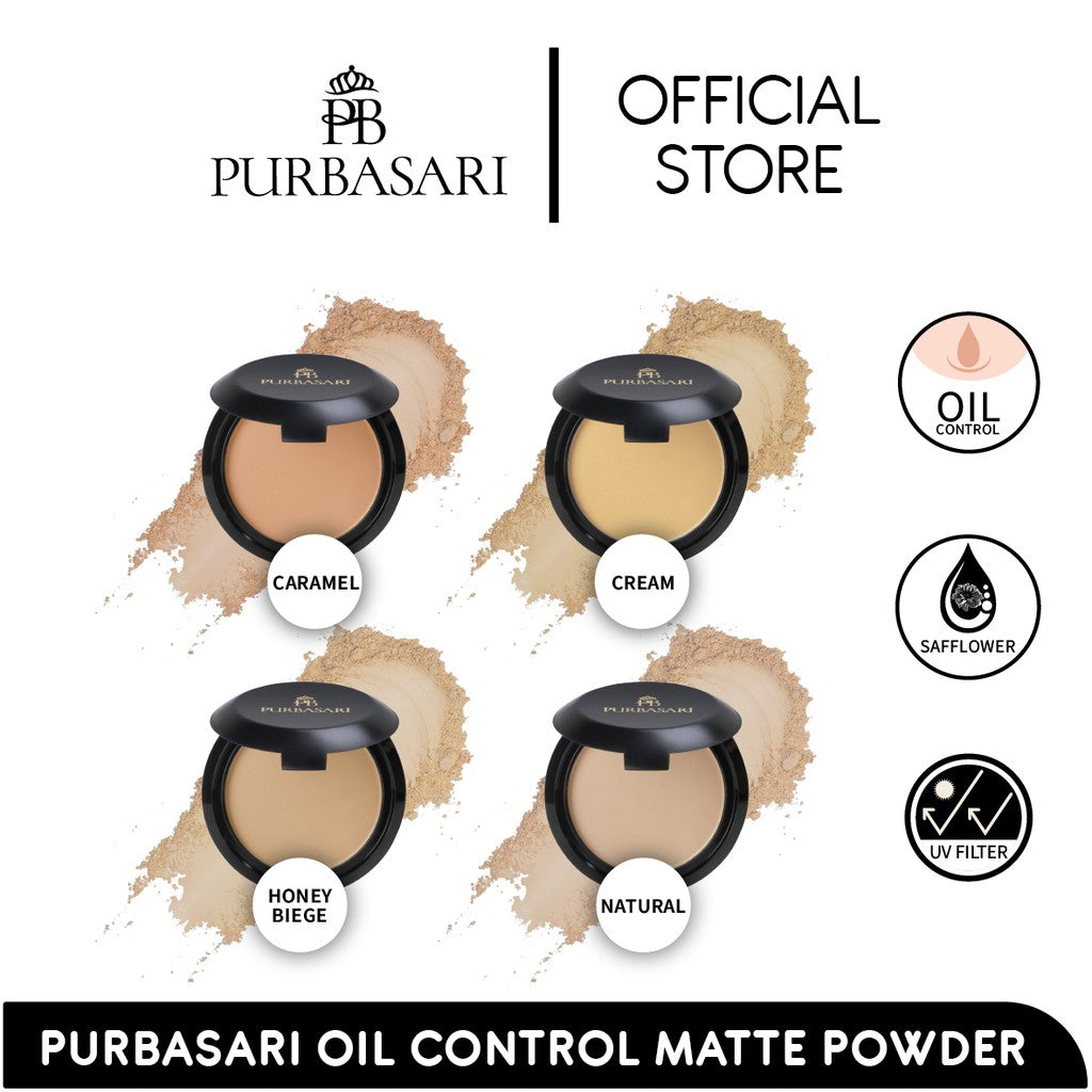 Purbasari Oil Control Matte Powder Honey Beige / Matte Compact Powder / Bedak Matte tahan lama / Bedak Padat