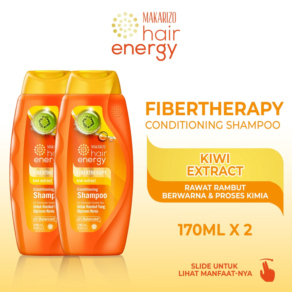 PAKET ISI 2 - Makarizo Hair Energy Fibertherapy Conditioning Shampoo Kiwi 170 mL