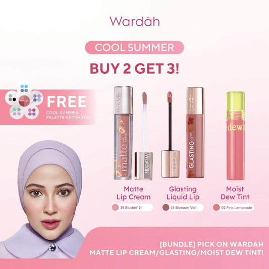 WARDAH Summer Lip Make Up Set – Moist Dew Tint, Glasting Liquid Lip, Matte Lip Cream & Colorfit Lip Mousse – Long-Lasting Cool Shades