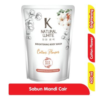 K-Natural White Body Wash – Cotton Flower Refill 400ml | Brightening & Moisturizing Body Cleanser | Gentle Formula with Soft Floral Scent