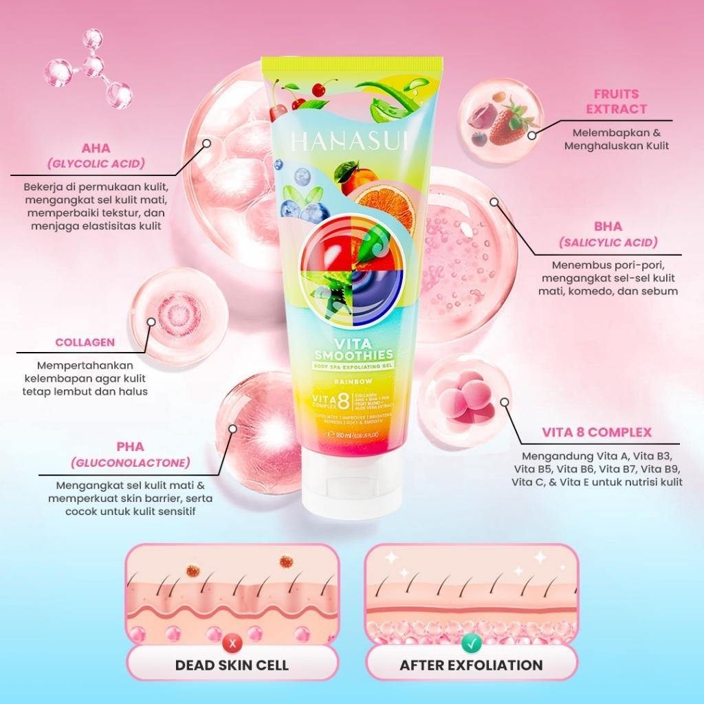 Hanasui Vita Smoothies Body Spa Exfoliating Gel 180ml Gentle Body Scrub & Peel with Double Exfoliator AHA BHA PHA Microbeads Collagen