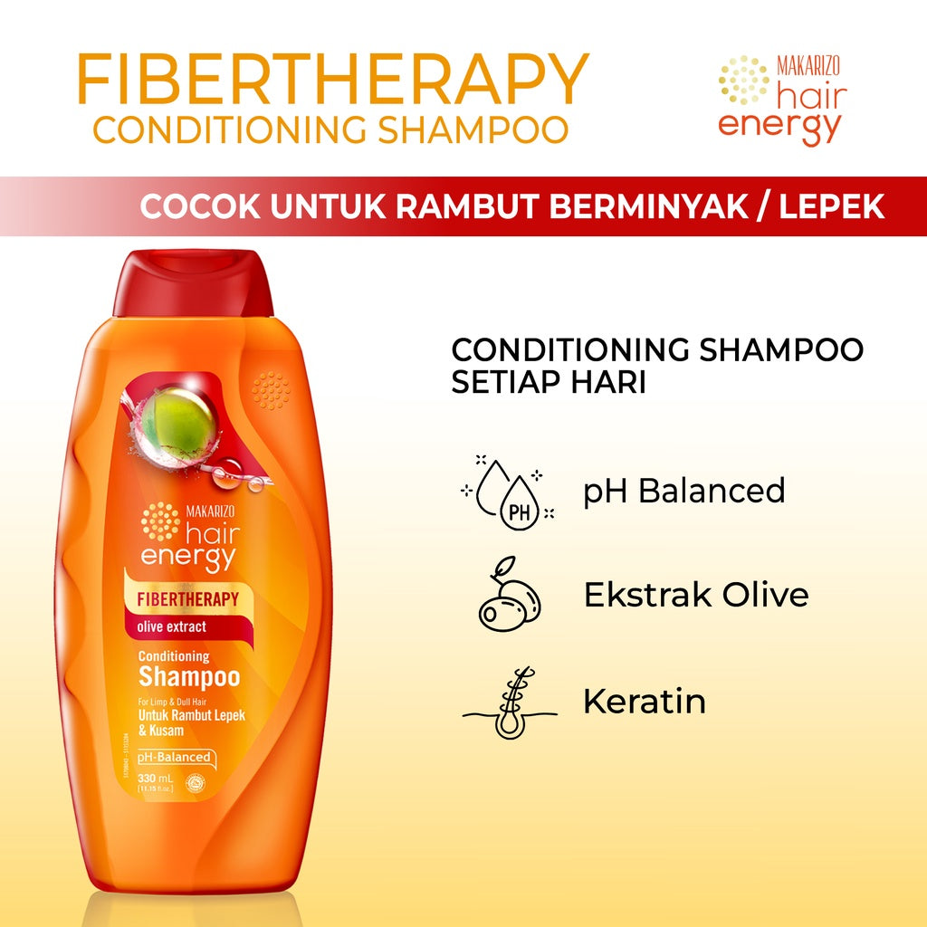 PAKET ISI 3 - Makarizo Hair Energy Fibertheraphy Conditioning Shampoo Olive 330 mL