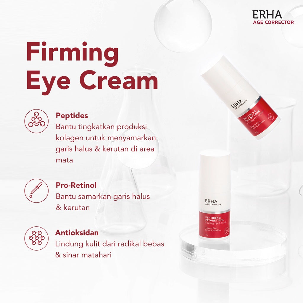 ERHA Age Corrector Peptides & Pro-Retinol Firming Eye Cream 15g - Krim Mata Anti Aging | Menyamarkan Garis Halus Keriput Kerutan Kantong Mata | Mencerahkan Mata Panda | Retinol