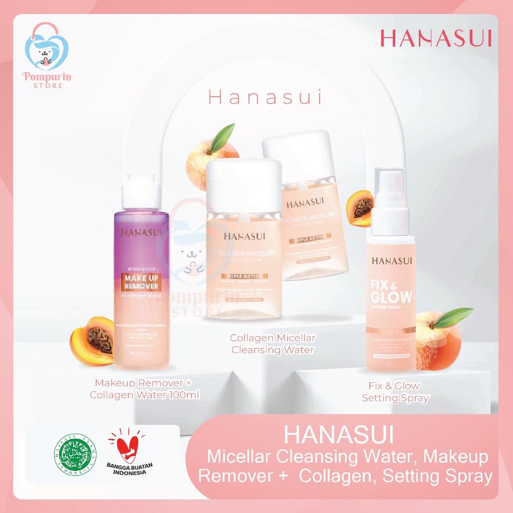 HANASUI Skincare Trio - Collagen Micellar Cleansing Water 100ml & Makeup Remover Set with Fix & Glow Setting Spray