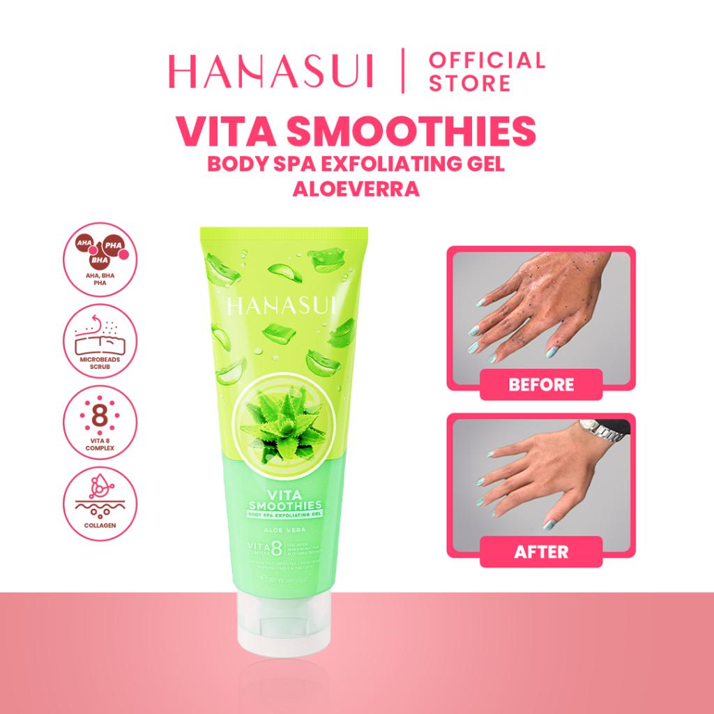 Hanasui Vita Smoothies Body Spa Exfoliating Gel 180ml Gentle Body Scrub & Peel with Double Exfoliator AHA BHA PHA Microbeads Collagen