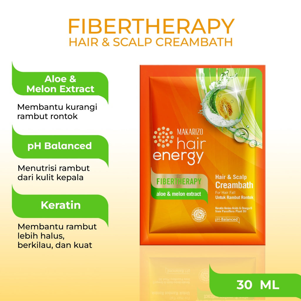 PAKET ISI 12 - Makarizo Hair Energy Fibertherapy Hair & Scalp Creambath Aloe & Melon 30 mL