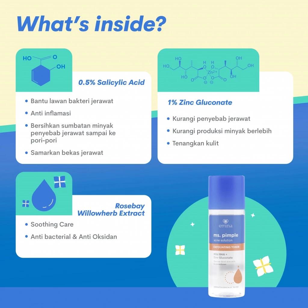 Emina Ms. Pimple Acne Solution Exfoliating Toner 100 mL - Removes Dead Skin Cells and Blackheads, Treats Acne in 7 Days!