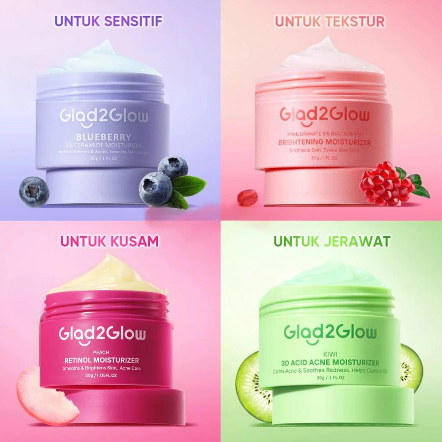 GLAD2GLOW All Series Moisturizer – Complete Set: Pomegranate, Niacinamide, Retinol & More