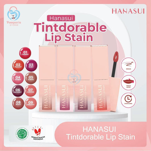 Hanasui Tintdorable Lip Stain - Long Lasting Halal Liptint with 9 Shades Available - Cherry, Cherry Berry, Sweet, Bloody, Root, Coffee, Wine