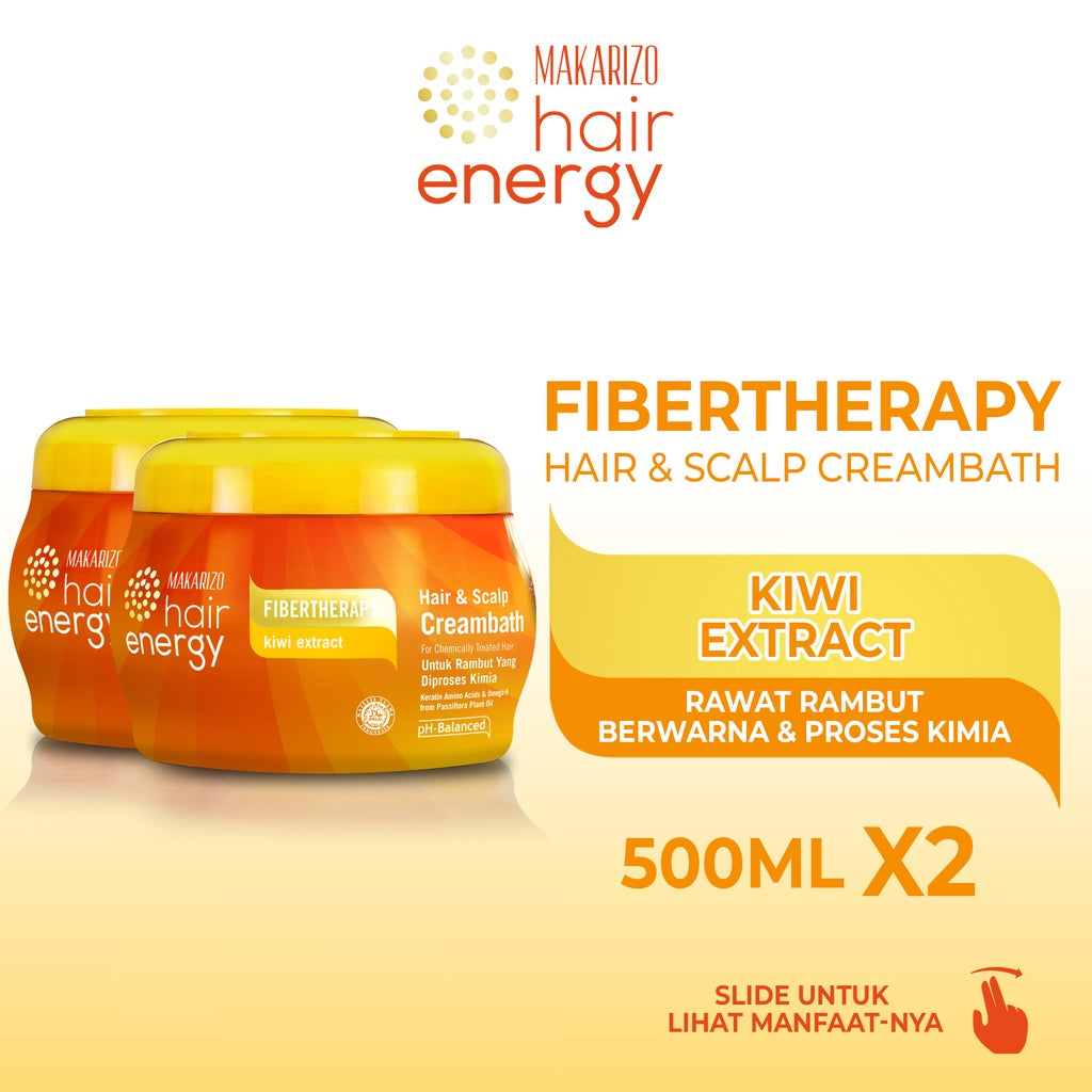 PAKET ISI 2 - Makarizo Hair Energy Fibertherapy Hair & Scalp Creambath Kiwi 500 mL