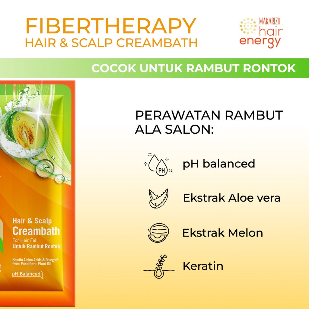 PAKET ISI 12 - Makarizo Hair Energy Fibertherapy Hair & Scalp Creambath Aloe & Melon 30 mL