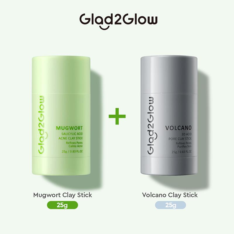 GLAD2GLOW Clay Stick Mask Series | Mugwort + Salicylic Acid for Acne & Volcano 3D Acid for Pore Care | 25g