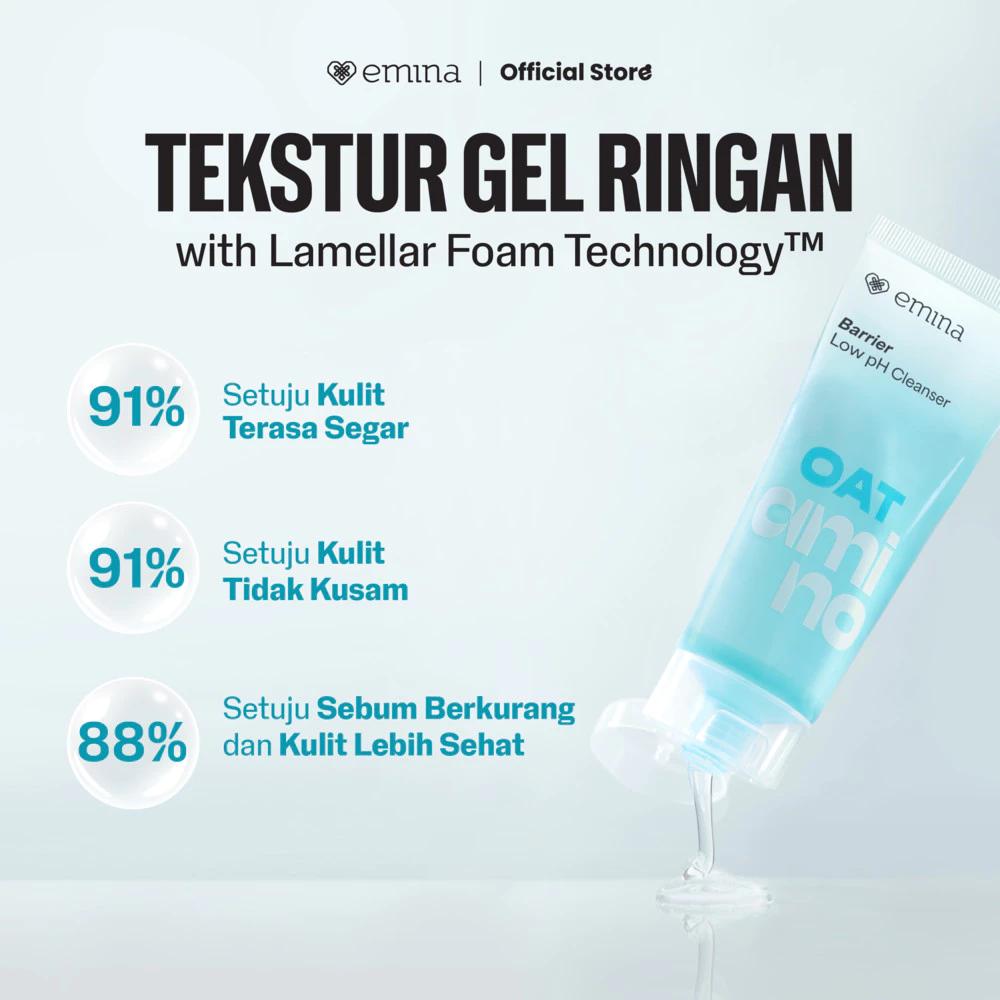 Emina Oat Amino Ceramide Barrier Low pH Gel Cleanser 70ml - Facial Wash Skincare Brightening Glowing Facial Soap Repairs Skin Barrier