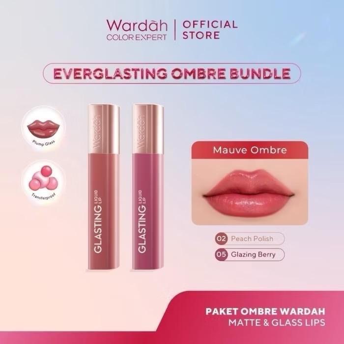 [WARDAH OMBRE BUNDLE] Glossy Lip Tint & Lipstick Set – Longlasting Waterproof Lip Makeup