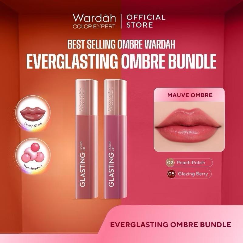 [BUY 2 GET 3] Wardah Ombre Lip Kit – Dark Lip Cover, Matte & Glasting Finish, Cleopatra Look