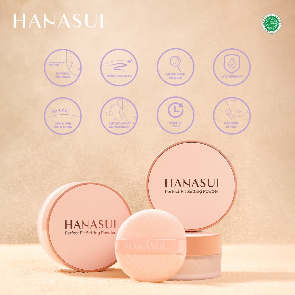Hanasui Perfect Fit Setting Powder - Bedak Tabur Halus Ringan Natural Coverage Menyerap Minyak Berlebih Mengandung Vitamin E Anti Polusi