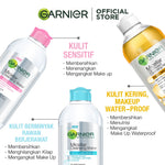 Garnier Micellar Water Pink & Oil Infused- 400 ml Twinpack - Pembersih Wajah & Makeup kulit sensitif | Gentle Cleanser/ No Rinse