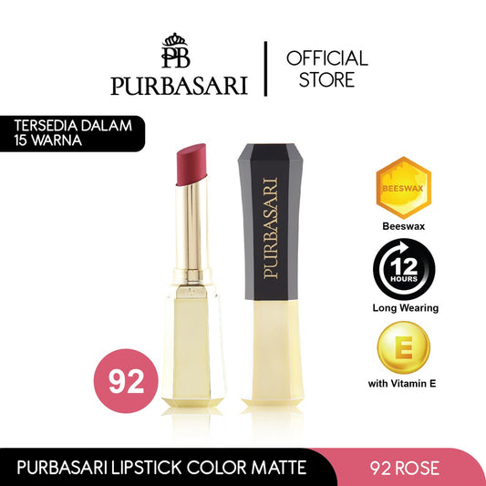 Purbasari Lipstick Color Matte 92 / Lipstick Matte / Lipstick tahan 12jam - Ringan dan lembut di bibir