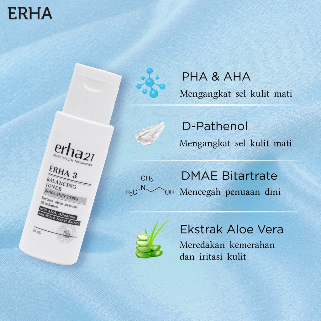 ERHA Bundle ERHA 1 Facial Wash 60ml & ERHA 3 Balancing Toner 60ml - Sabun & Toner Wajah Kulit Normal