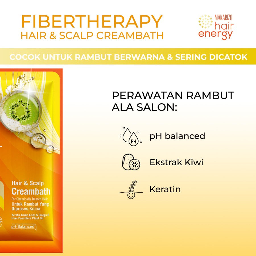 PAKET ISI 2 - Makarizo Hair Energy Fibertherapy Hair & Scalp Creambath Kiwi 30 gr