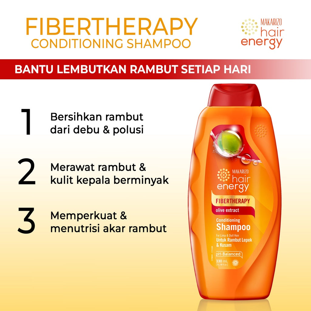 PAKET ISI 3 - Makarizo Hair Energy Fibertheraphy Conditioning Shampoo Olive 330 mL