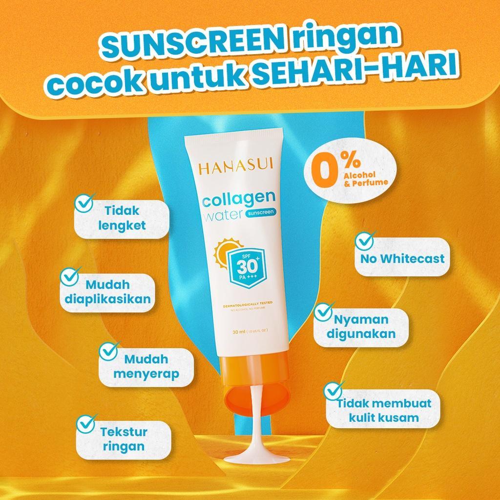 Hanasui Collagen Water Sunscreen SPF50 PA+++ & SPF30 PA+++ 30ml - Lightweight, Hydrating, Non-Greasy Formula for Daily Protection