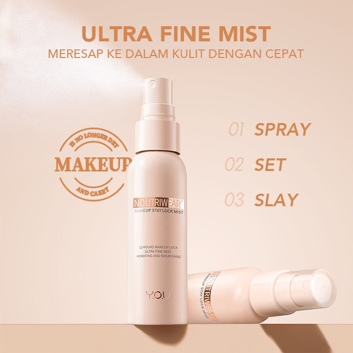 YOU NoutriWear+ Makeup Stay Lock Mist Setting Spray Oil Control Hydrating & Nourishing Tahan Lama Hingga 12 Jam Makeup Lock Kosmetik Mist