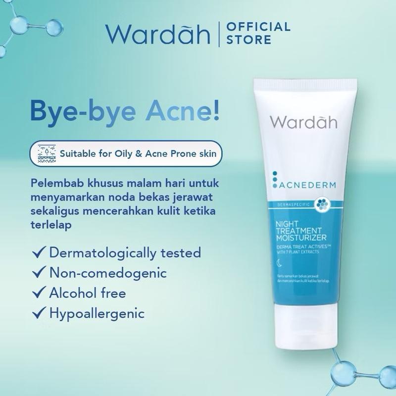 Wardah Acnederm BHA Night Cream – Clear Skin Glow Moisturizer for Acne-Prone Face (40ml)