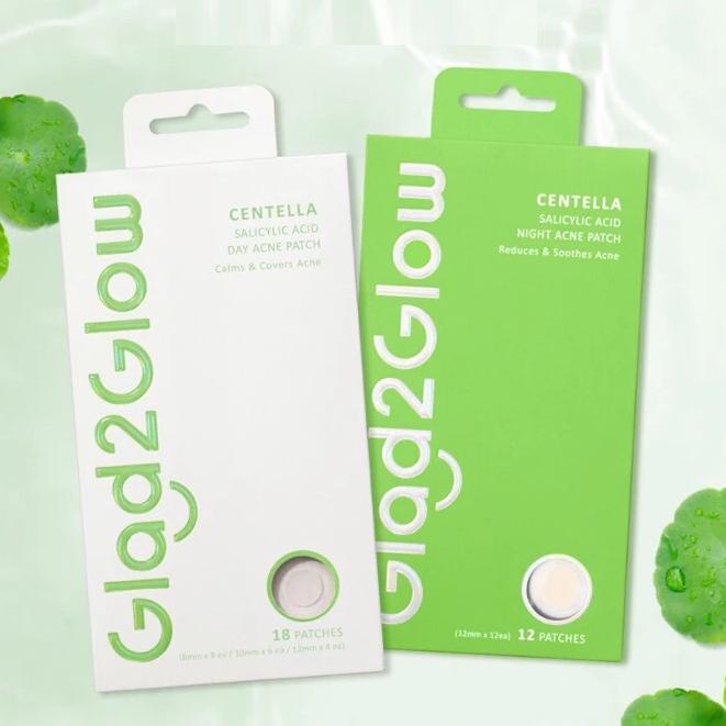 Glad2Glow Centella Salicylic Acid Acne Patch Day & Night Pimple Stickers for Clear Skin - GLADUBA GROSIR