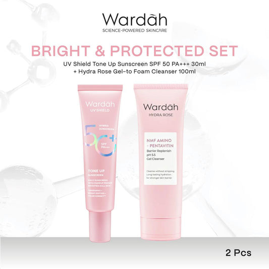 WARDAH Cleanser & Sunscreen Set | Gentle Low pH Face Wash + UV Shield SPF 35 & SPF 50 | Daily Skincare for All Skin Types | Hydrating & Sun Protection