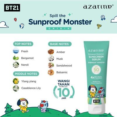 Azarine x BT21 Sunproof Monster Body Serum Sunscreen SPF 50 PA++++ – 100ml | Lightweight Daily Sun Protection with BT21 Limited Edition