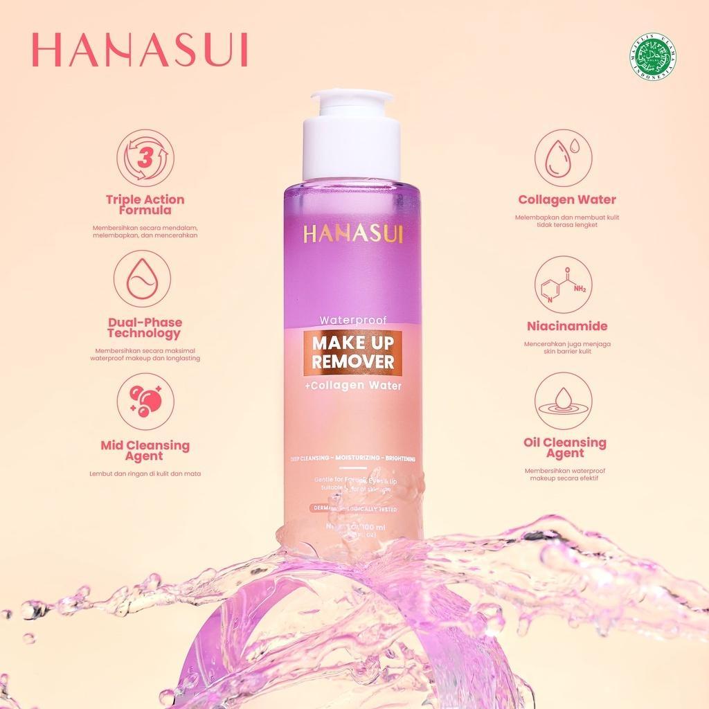HANASUI Skincare Trio - Collagen Micellar Cleansing Water 100ml & Makeup Remover Set with Fix & Glow Setting Spray