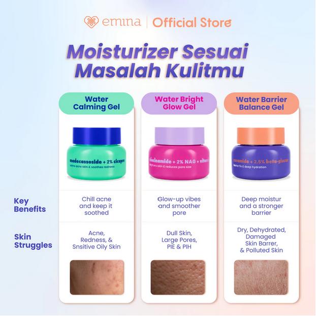 Emina Water Gel Moisturizer 30g – Calming, Bright Glow & Barrier Balancing Face Gel