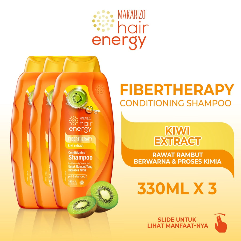 PAKET ISI 3 - Makarizo Hair Energy Fibertherapy Conditioning Shampoo Kiwi 330 mL