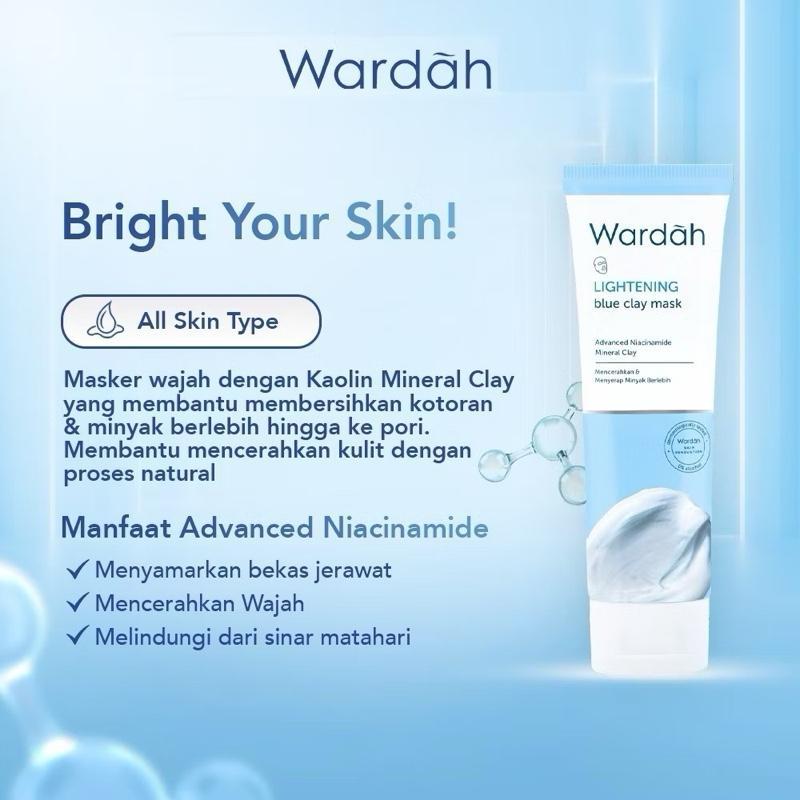 Wardah LightReveal Blue Clay Mask – 50g | Glow-Boosting Niacinamide Formula