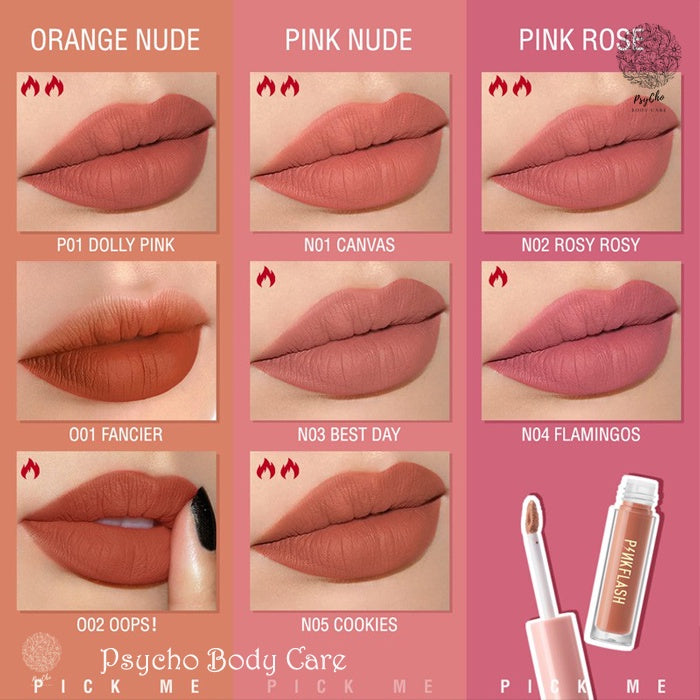 PINKFLASH Lip Matte Melting Matte Lipcream Lipstik Matte Lembut Pigmentasi Tinggi #OhMyKiss Original