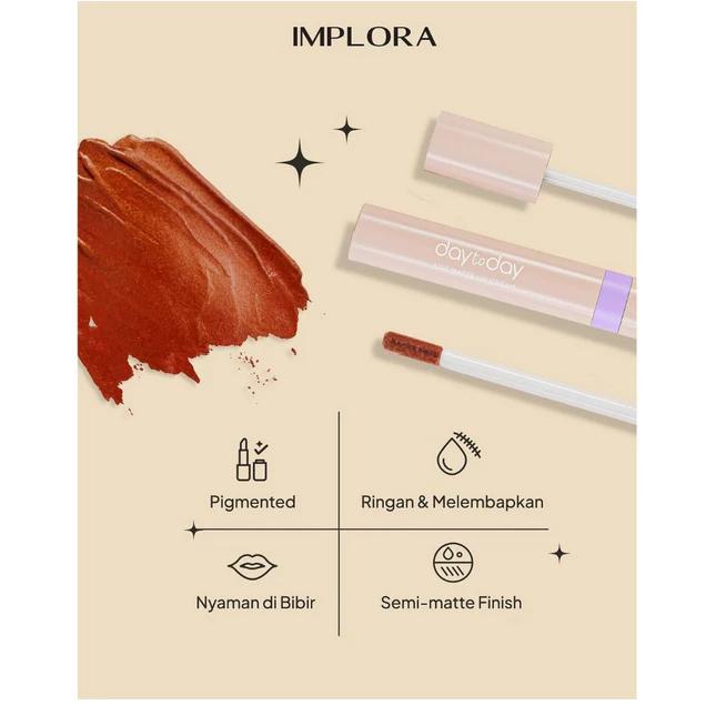 Implora Day To Day Lite Matte Lip Cream - Velvet-Matte Finish, Less Transfer, Moisturizing Texture, Pigmented, Long Wearing, Lightweight & Easy to Apply